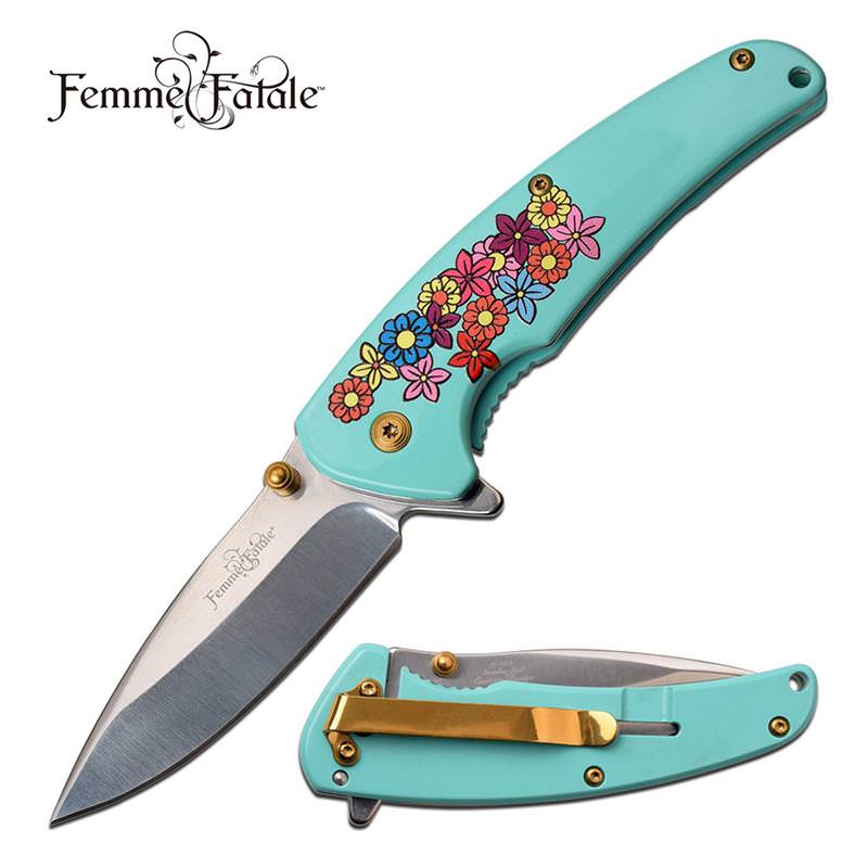 Mirror Polish Blade Blue Flower Spring Assisted Folding Knife - Tophatter's Army Products & Self Defense Collectible Weapons - Tophatter Daily Deals